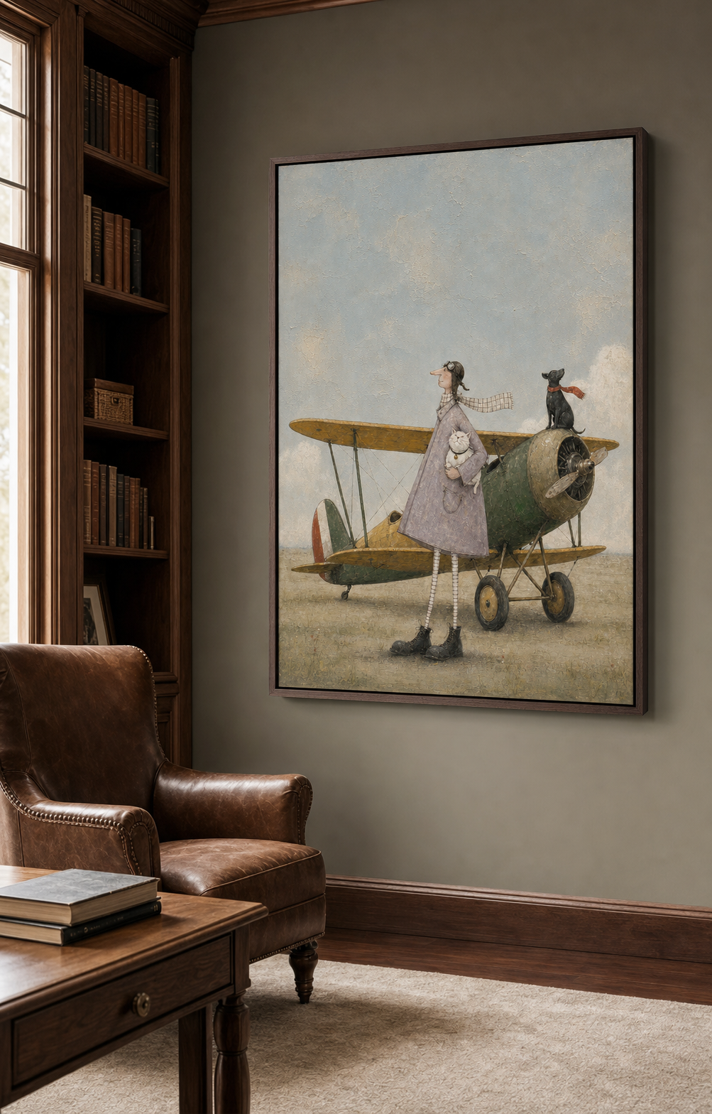 100 Hand Painted Heavy Texture Aviator Canvas Artwork Whimsical Vintage Airplane Painting