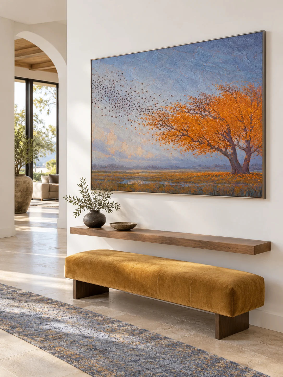 Minimalist Orange Tree Painting Contemporary Nature Wall Art For Modern Home