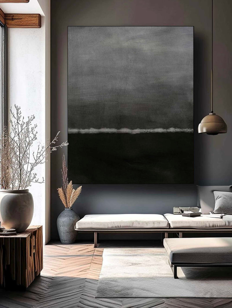 Black And Grey Minimalist Painting Black And White Wall Art Black And ...