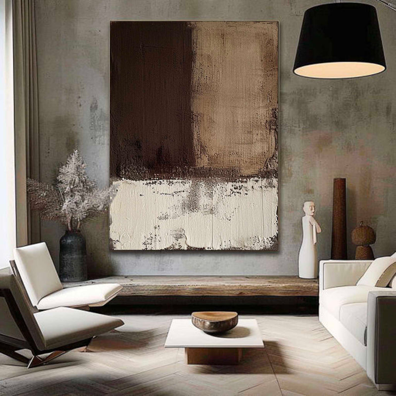 Minimalist Brown Abstract Canvas Wall Art Brown and White Abstract Textured Painting