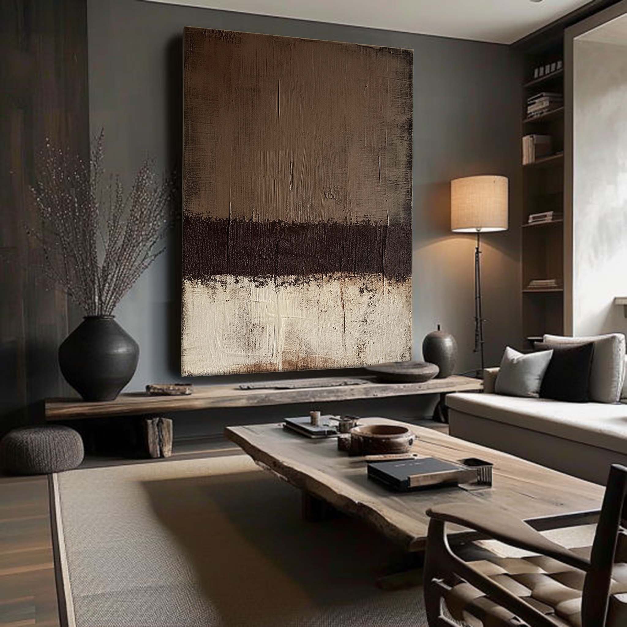 Large Black Beige Texture Wall Art Brown Minimalist Painting Wabi Sabi Wall Art