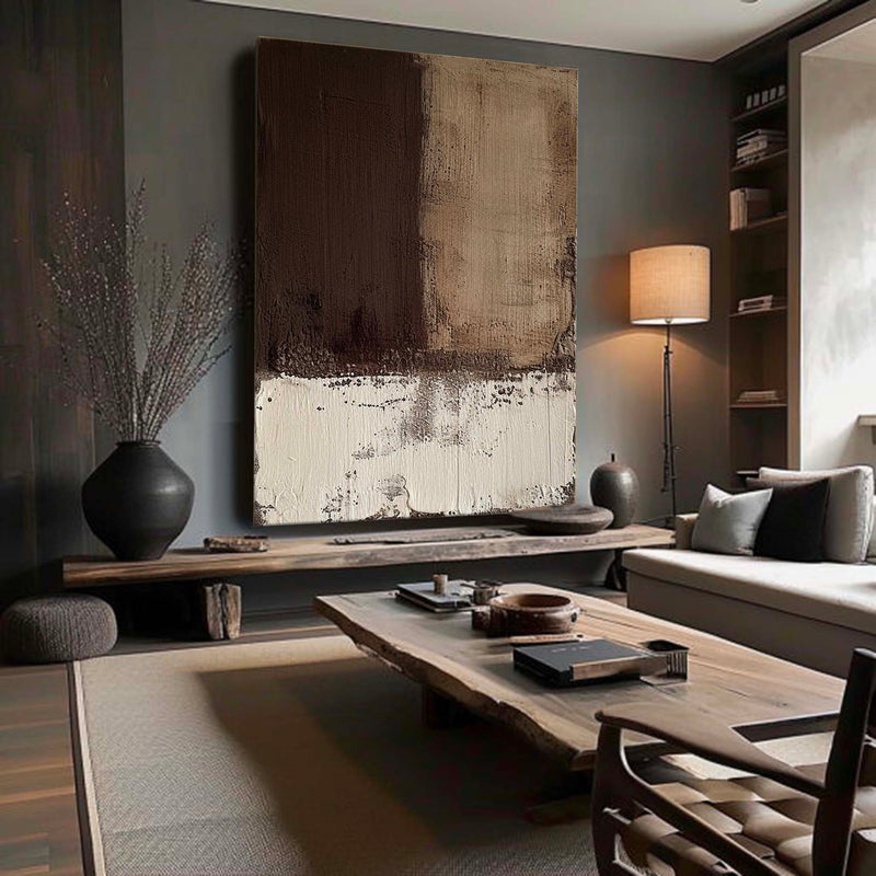 Minimalist Brown Abstract Canvas Wall Art Brown and White Abstract Textured Painting
