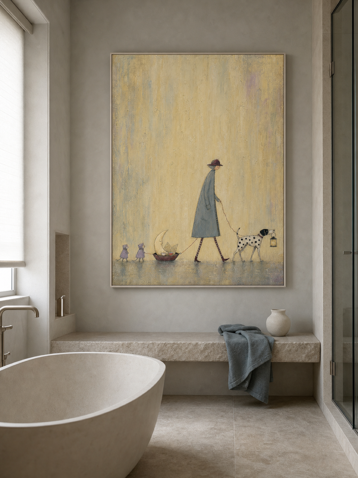Whimsical Dog And Moon Art For Kids Room Naive Folk Painting