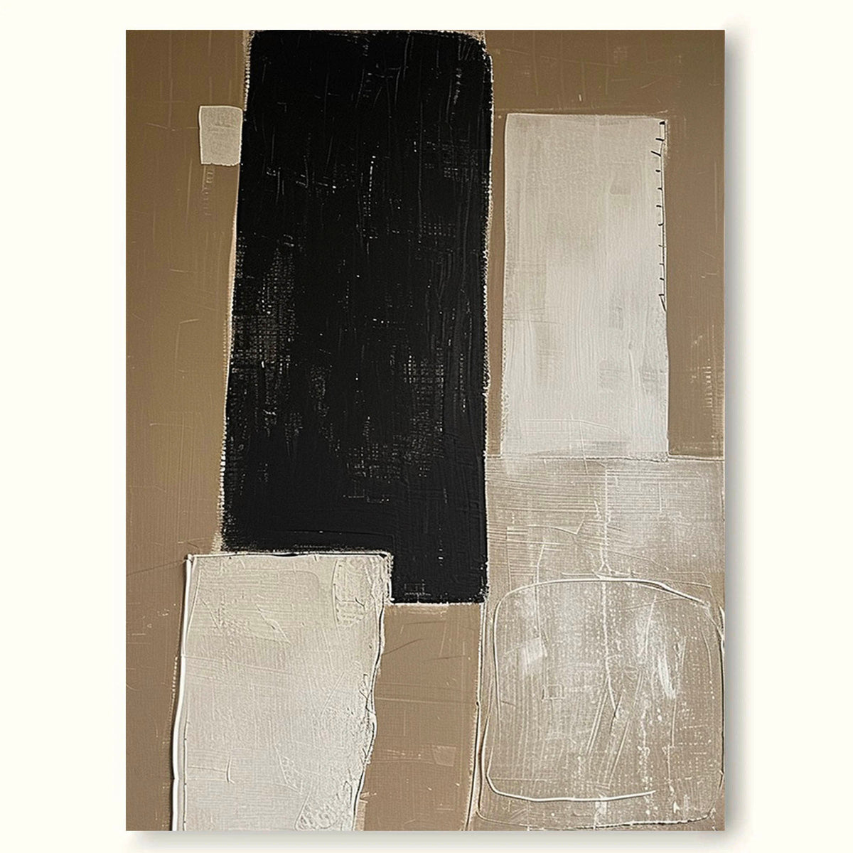 Minimalist Beige Abstract Painting Original Beige Black Wabi Sabi Wall ...
