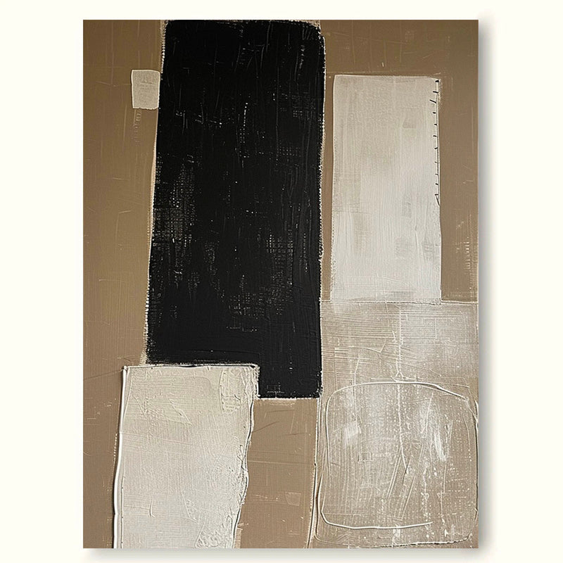 Minimalist Beige Abstract Painting Original Beige Black Wabi Sabi Wall Art Large Beige Neutral Decor