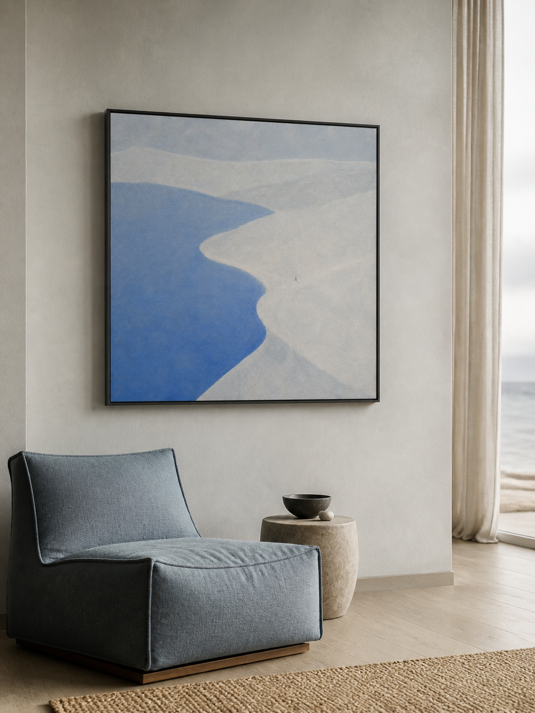 Minimalist Blue And White Seaside Canvas Art Modern Coastal Wall Decor