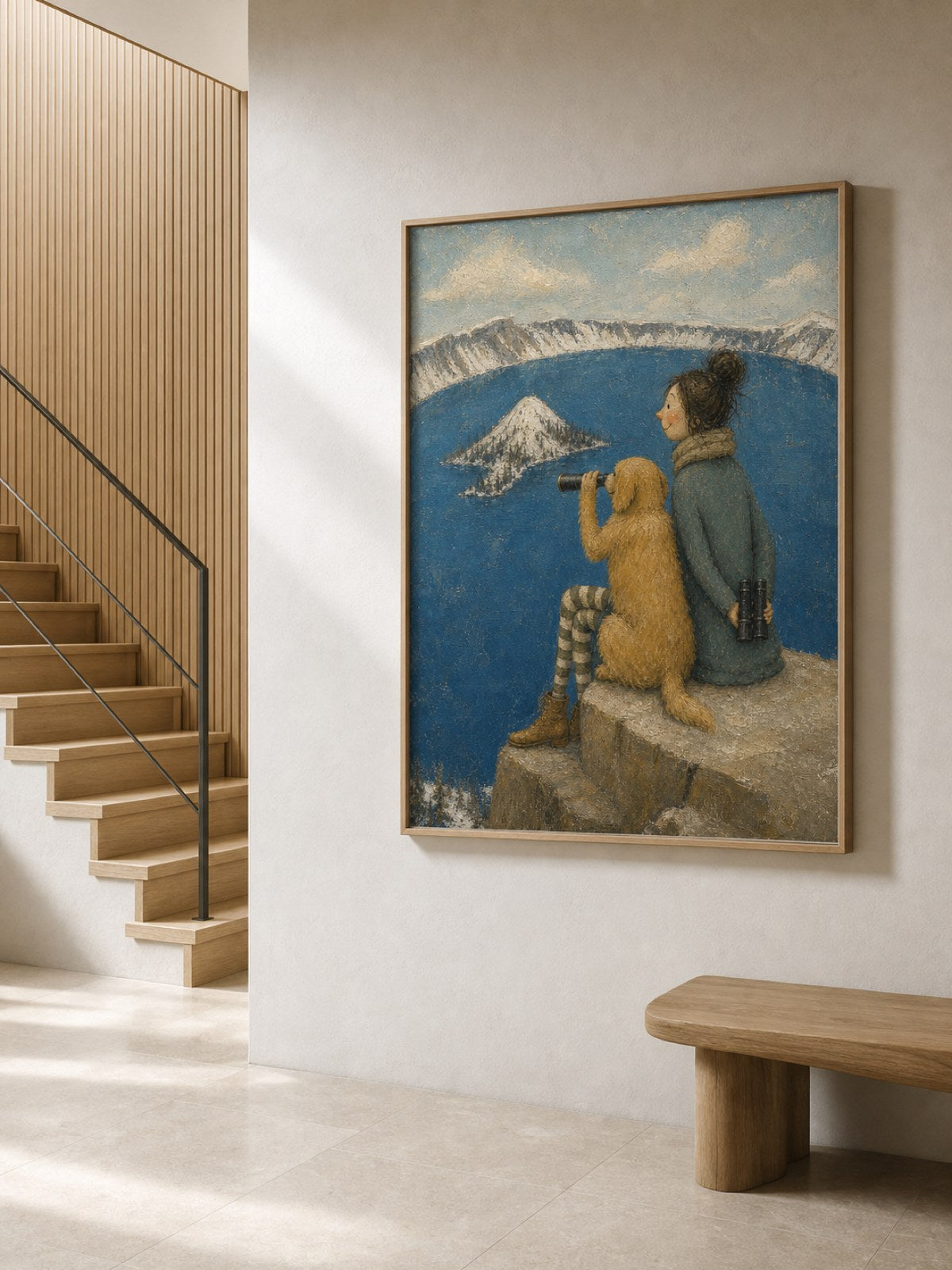Charming National Park Pet Art With Dog And Mountain Lake Scenery For Home Decor
