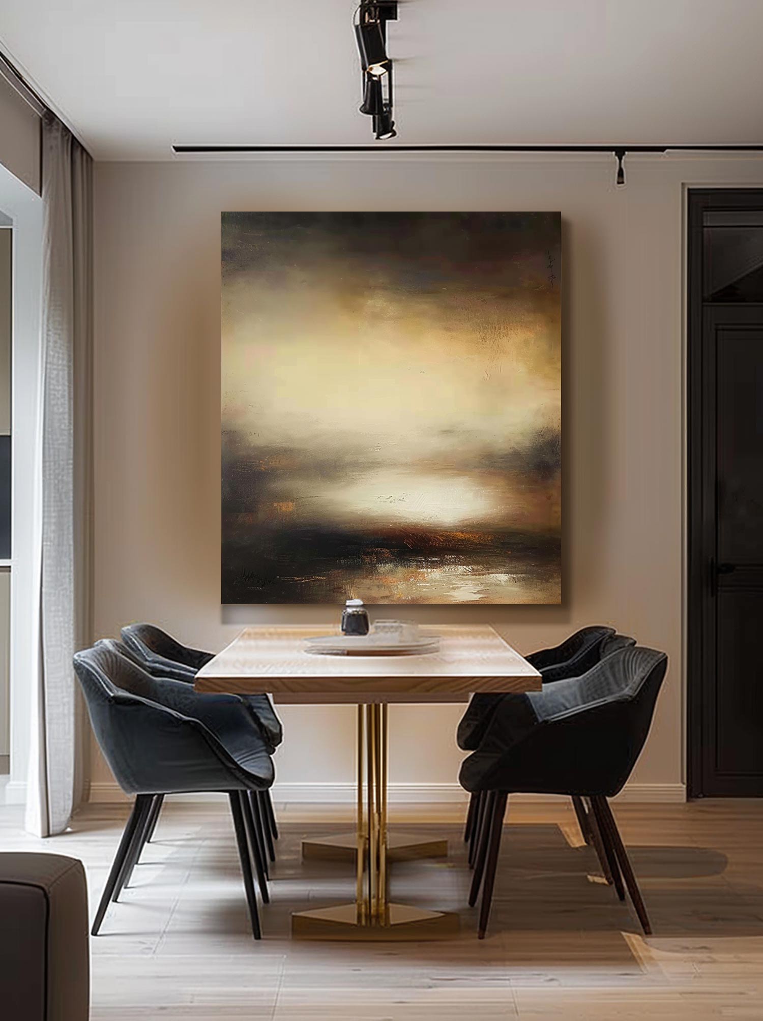 Vintage Landscape Abstract Wall Art Original Brown And Beige Minimalist Painting Retro Large Brown And Beige Painting