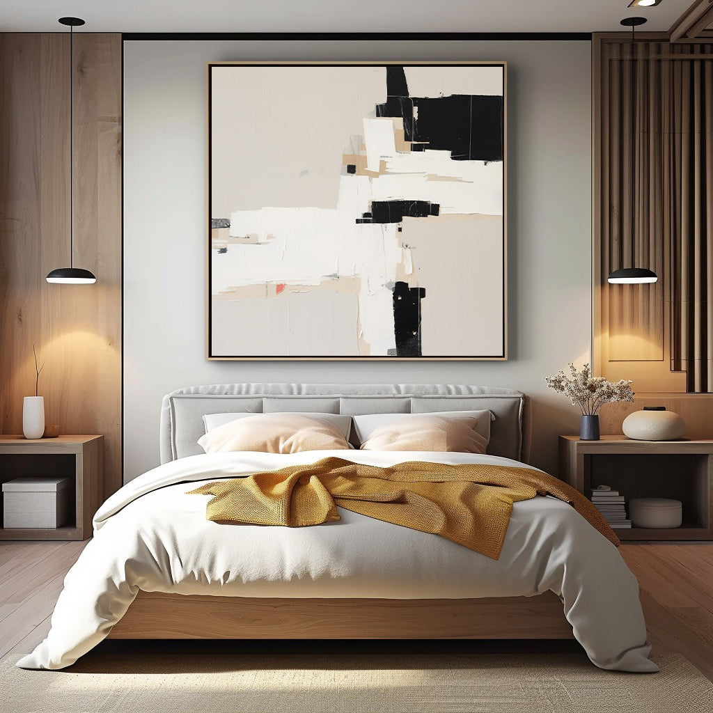 Large Beige And Black Minimalist Abstract Painting Original Black Beige Minimalist Wall Art
