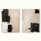 Set Of 2 Black And Beige Minimalist Painting Set Of 2 Beige And Black Wabi-Sabi Art