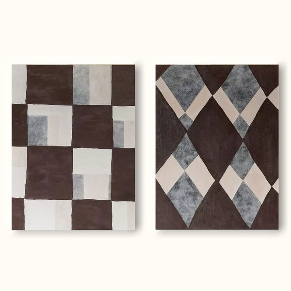2 Piece Modern Minimalist Geometric Canvas Painting Set Of 2 Minimal Canvas Painting Brown