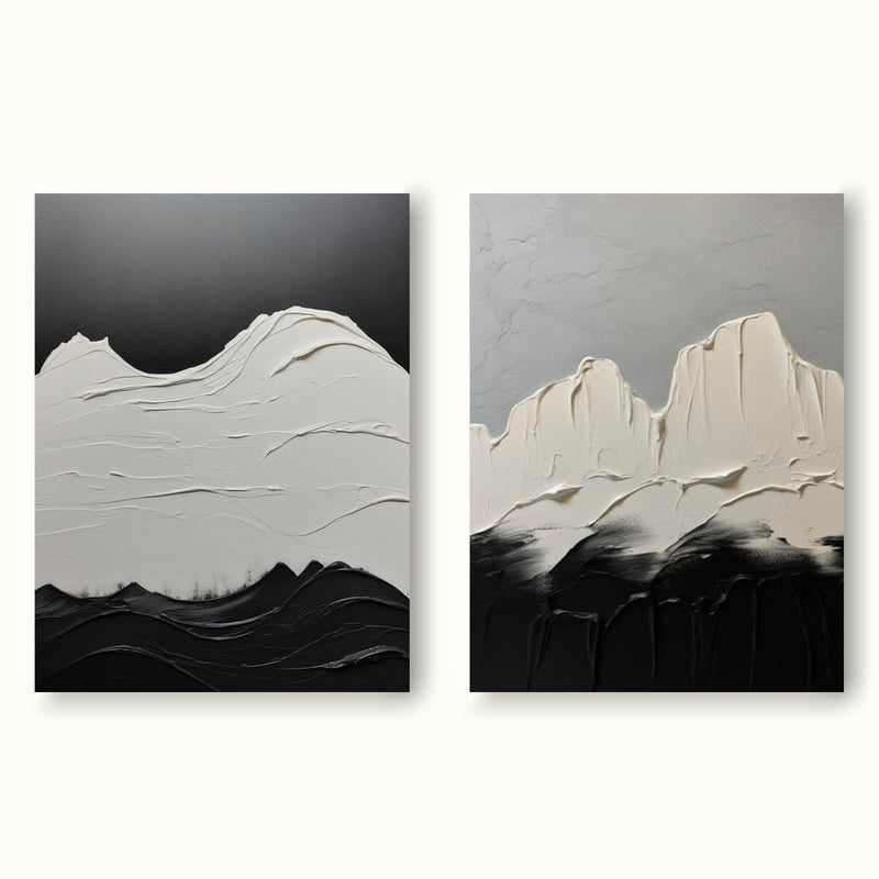 Set Of 2 Minimalist Canvas Painting White And Black Minimalist Acrylic Painting Black and White Abstract Art