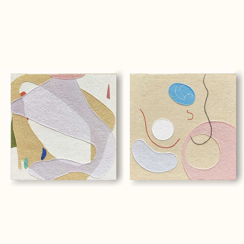 Set Of 2 Minimalist Boho Art Warm Diptych Warm Minimalist Geometric Abstract Painting On Canvas