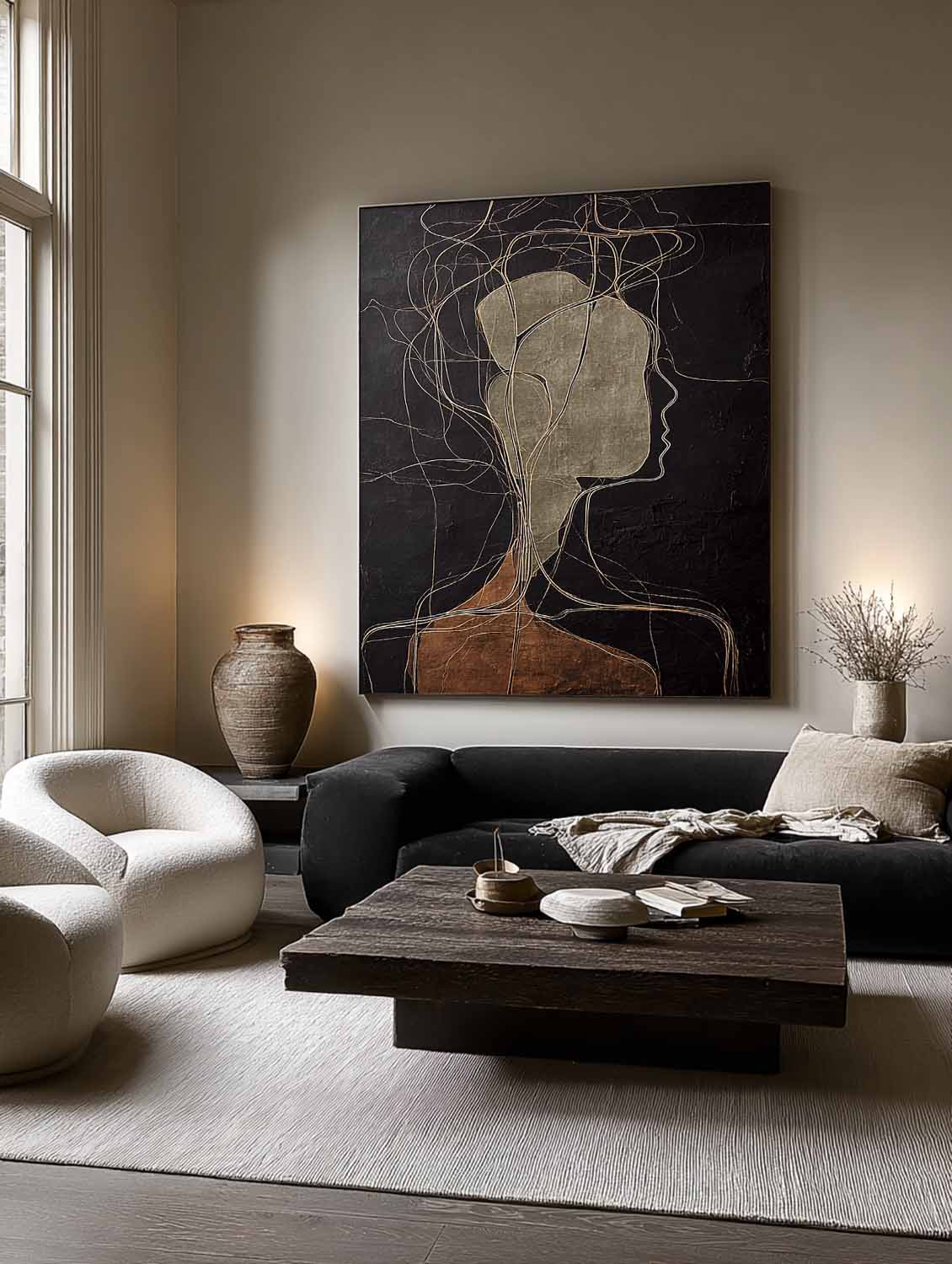 Large Black And Brown Abstract Figure Oil Painting Handmade Abstract Figure Wall Art Handmade Black Abstract Figure Painting