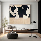 Large Beige And Black Minimalist Abstract Painting Black Beige Textured Wall Art