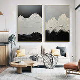 Set Of 2 Minimalist Canvas Painting White And Black Minimalist Acrylic Painting Black and White Abstract Art