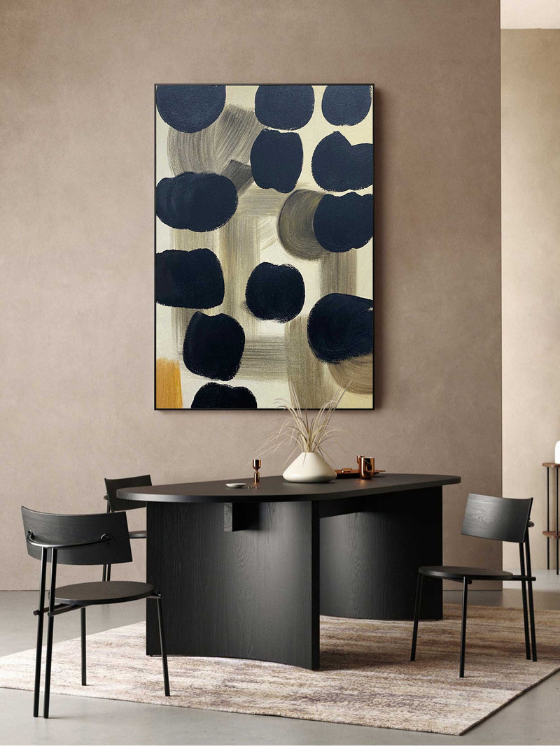 Black and beige abstract painting on canvas minimalist decor modern abstract art