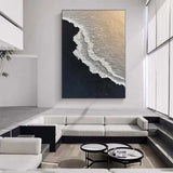 Minimalist 3d Ocean Waves Painting Original Black And White Ocean Beach Painting