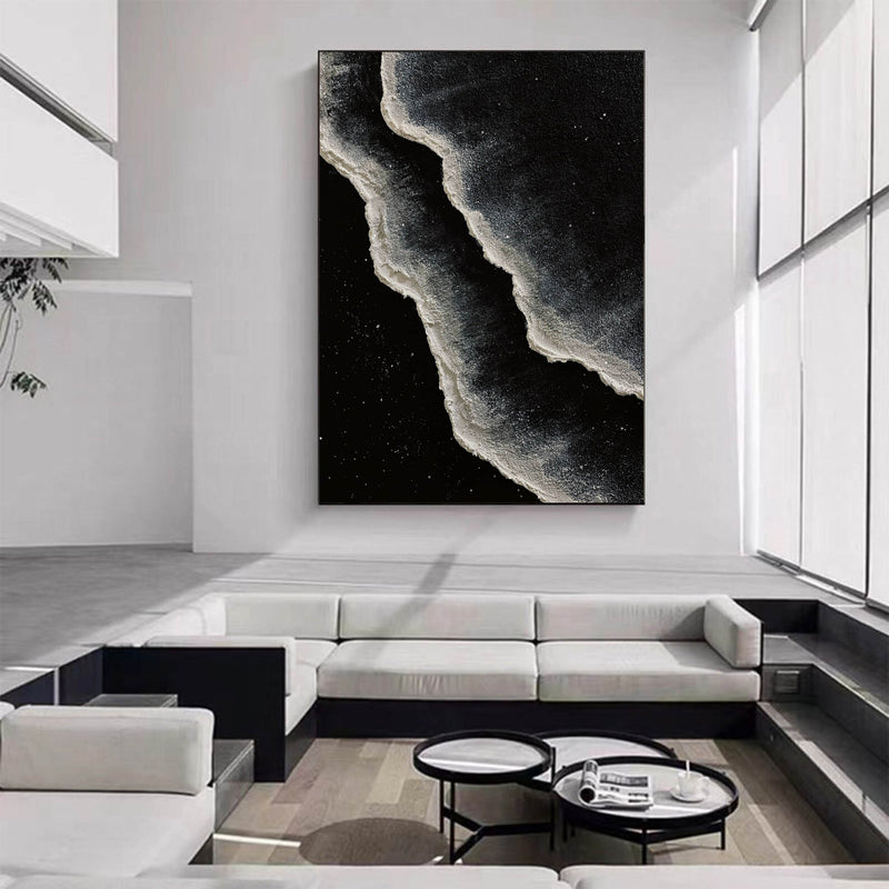 Minimalist Original Black And White Wave Painting Black And White Abstract Art