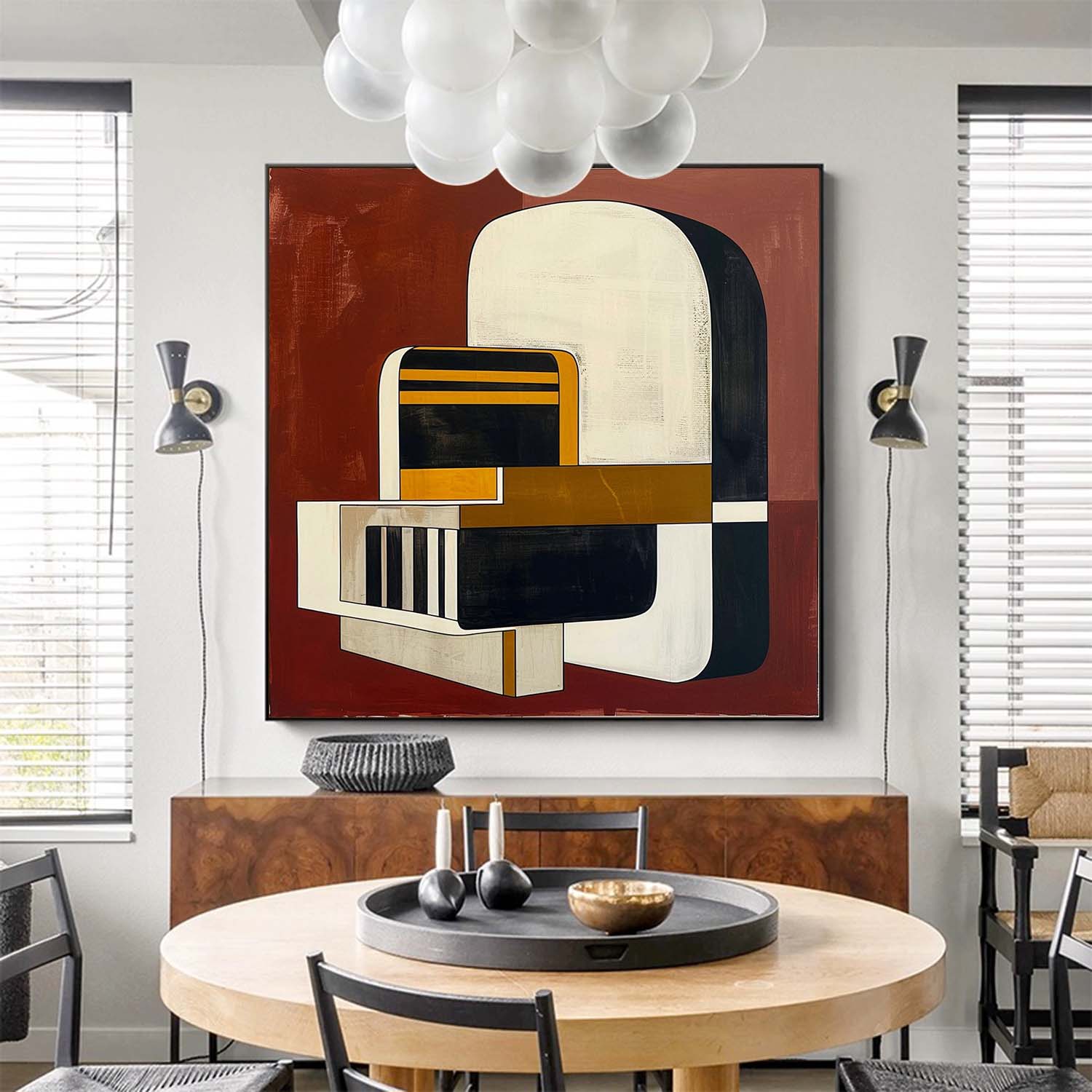 Large Retro Abstract Oil Painting Vintage Red Wall Art Vintage Abstract Oil On Canvas