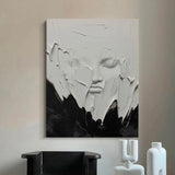 Minimalist Black And White Face Texture Painting Black And White Wabi-Sabi Wall Art