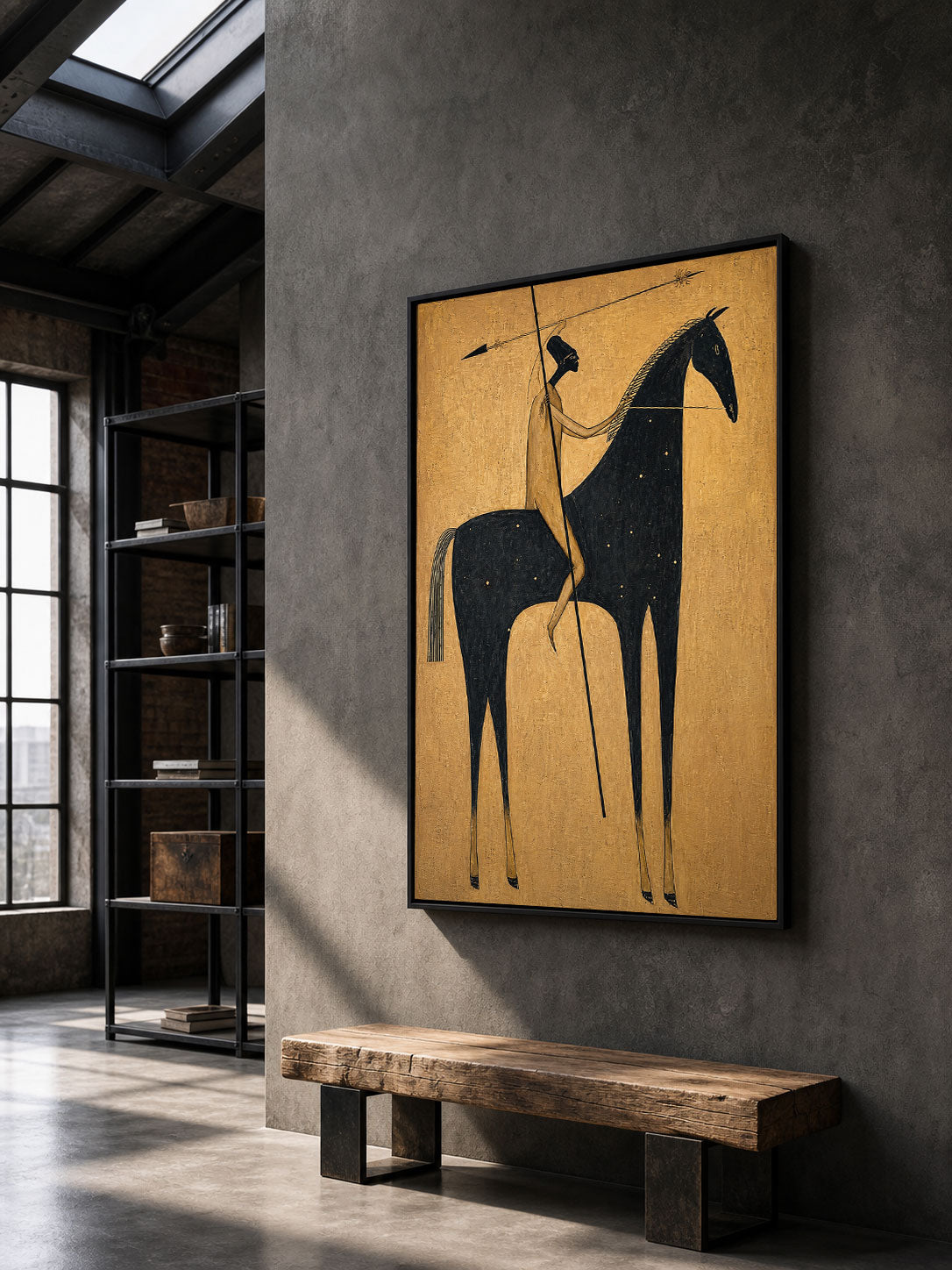 Vintage Black And Gold Horse Rider Art For Modern Home Decor
