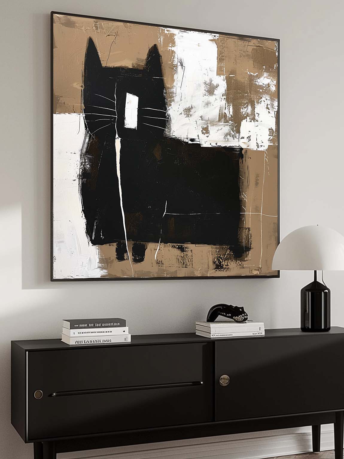 Vintage Cat Art On Canvas Vintage Black And White Cat Painting Black And White Abstract Wall Decor