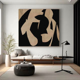 Neutral Beige & Black Painting On Canvas 3D Minimalist Textured Beige Painting