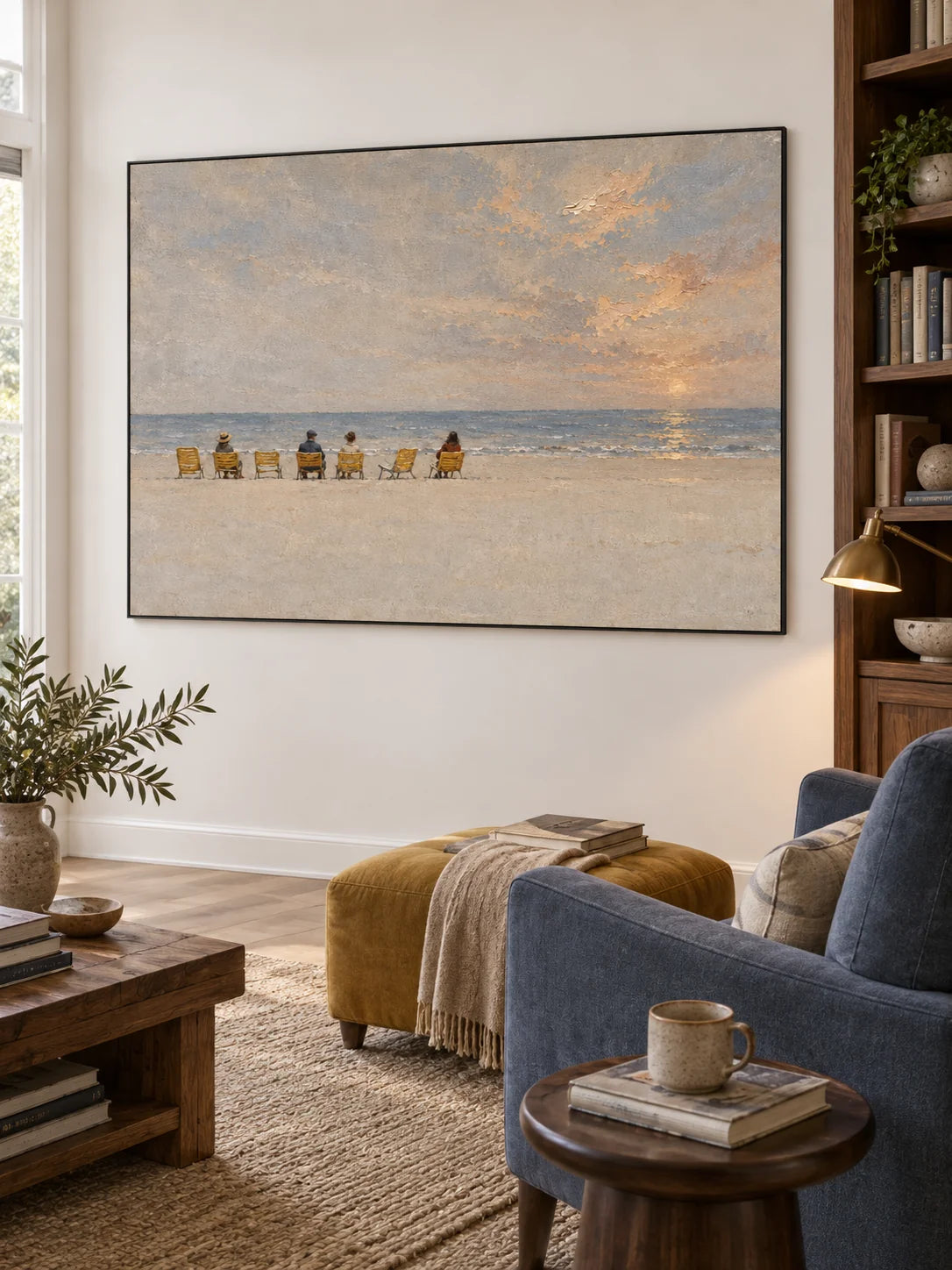 Contemporary Calm Seaside Landscape Painting For Serene Bedroom Wall Decor