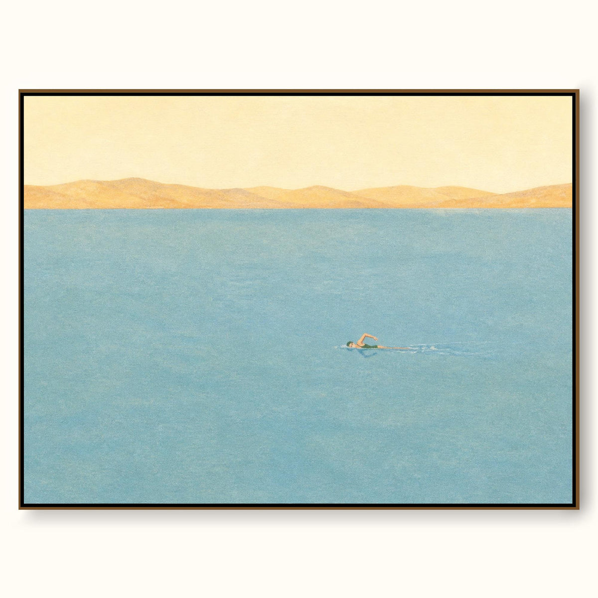 Hand-Painted Blue Swimmer Wall Art Minimalist Freestyle Art For Bedroom Decor