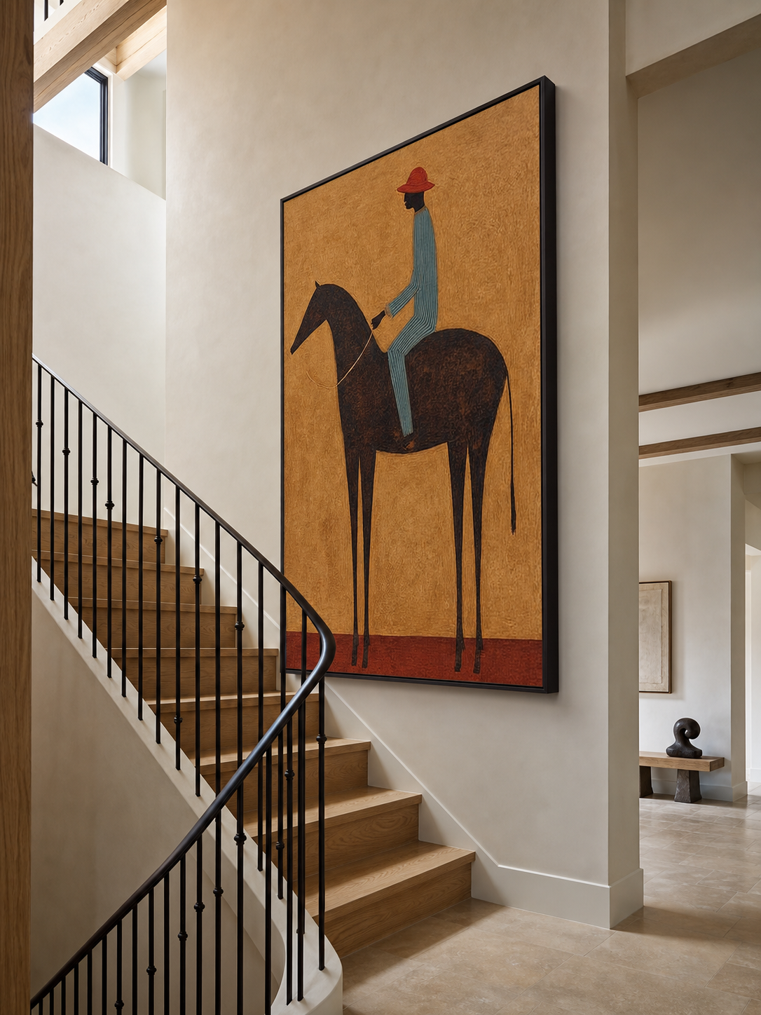 Original Equestrian Oil Painting Canvas Handmade Minimalist Rider Oil Painting