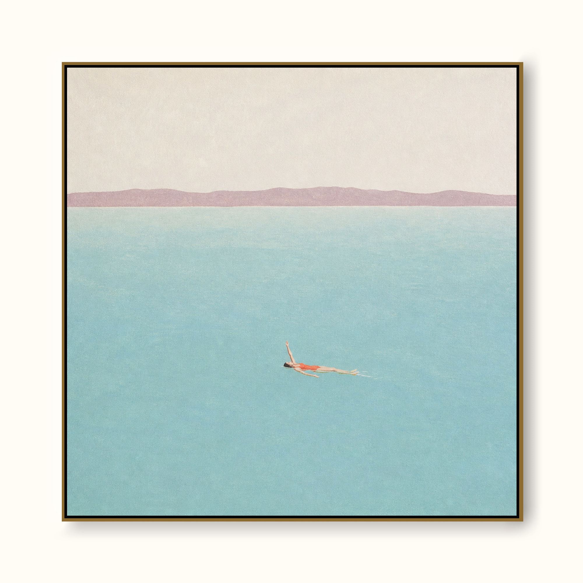 Woman Backstroke Swimming Across Turquoise Open Water Hand Painted Wall Art