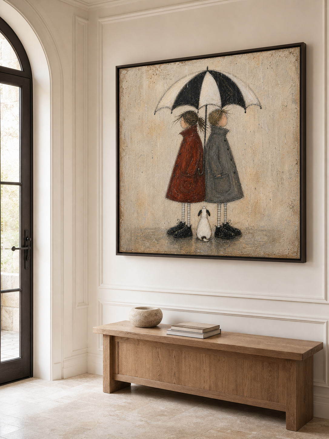 Vintage Couple Under Umbrella Canvas Art For Romantic Home Decor With Retro Texture