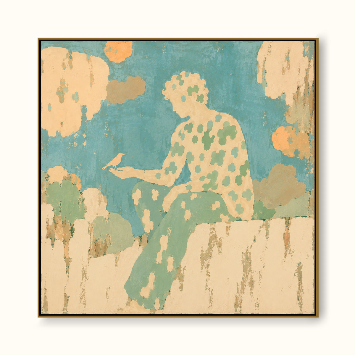 Serene Bird Companion Canvas Painting For Cozy Neutral Bedroom Wall Decor