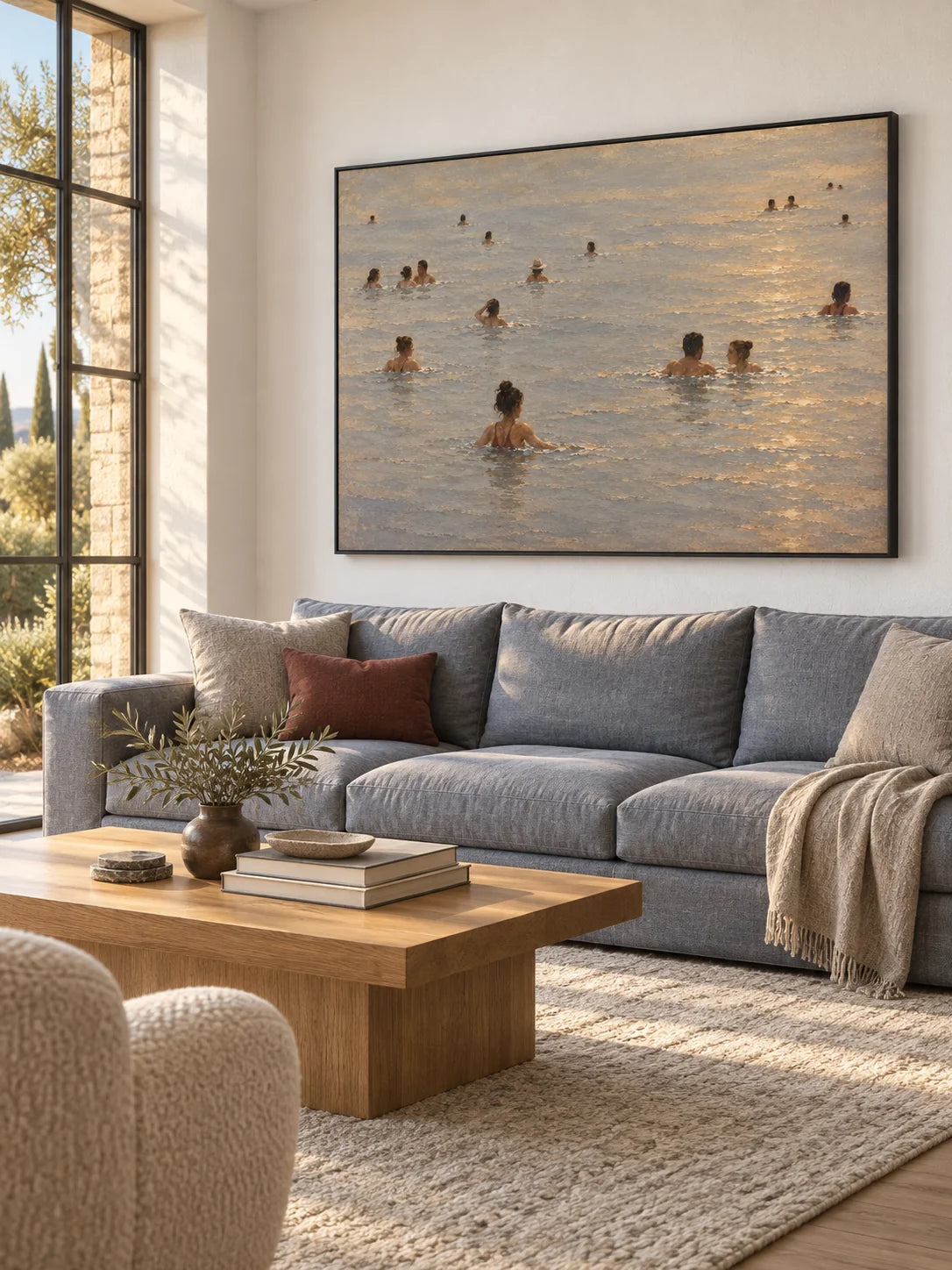 Contemporary Ocean Swimmers Canvas Art For Modern Coastal Living Room Decor