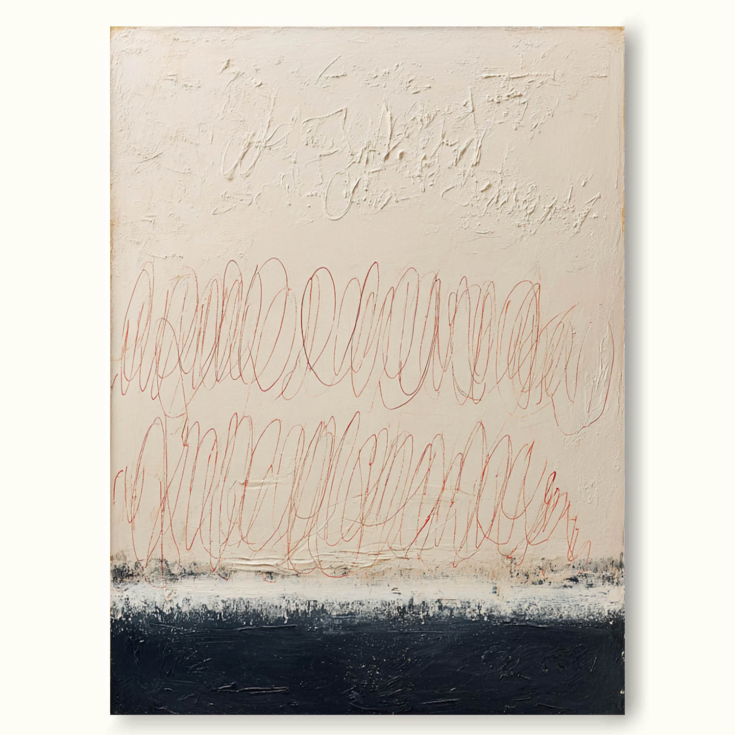 Original Hand-Painted Beige Line Wall Art Large Beige And Black Textured Abstract Painting Minimalist Beige Abstract Line Art