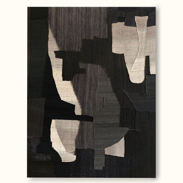 Large Textured Minimalist Abstract Geometric Painting Black Wabi Sabi Minimal Wall Art