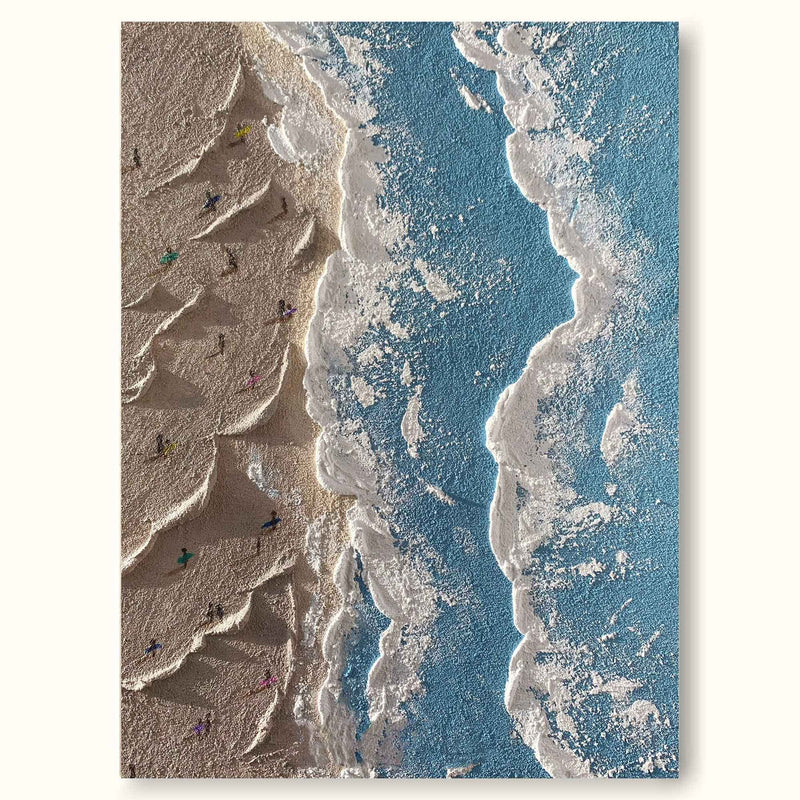 Abstract Coastal 3d Textured Painting Minimalist Light Blue Ocean Art