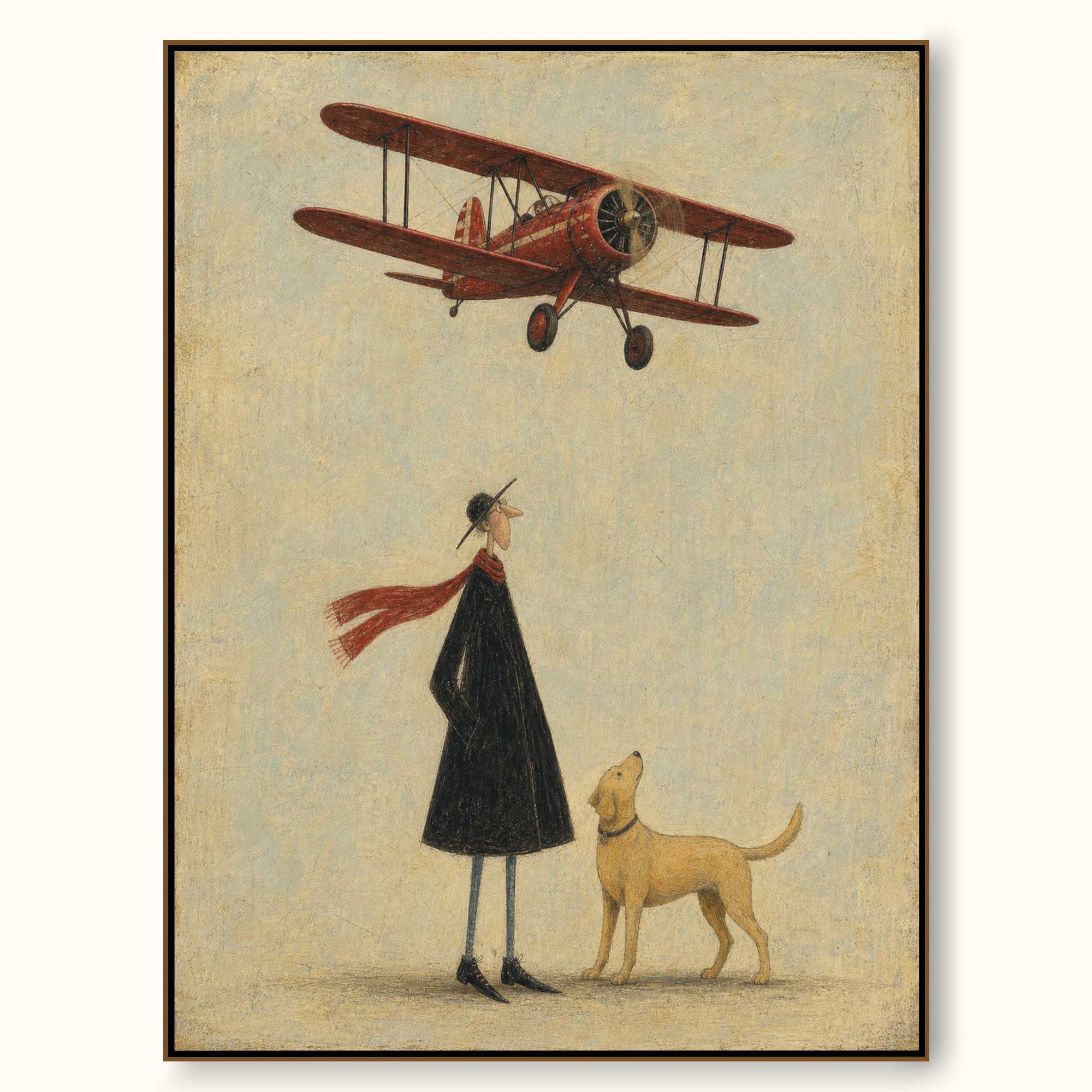 Vintage Red Biplane Painting Original Art For Travel Lovers Home Decor