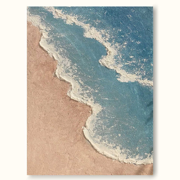Blue Ocean Minimalist Painting 3d Textured Painting On Canvas Blue And Brown Beach Wave Paintings
