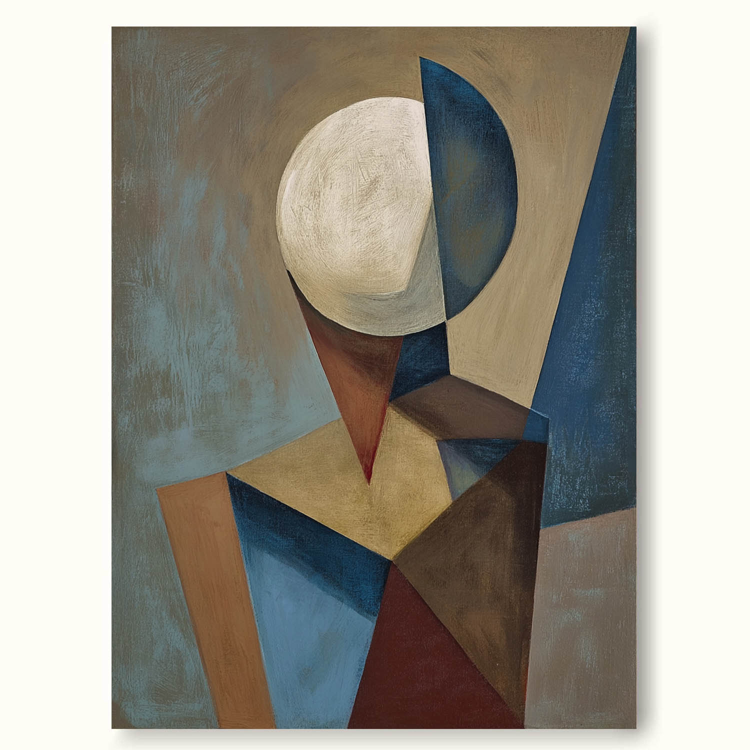 Neutral Abstract Geometry Face Oil Painting Modern Geometric Hand-Painted Oil Painting Original Geometry Abstract Wall Art
