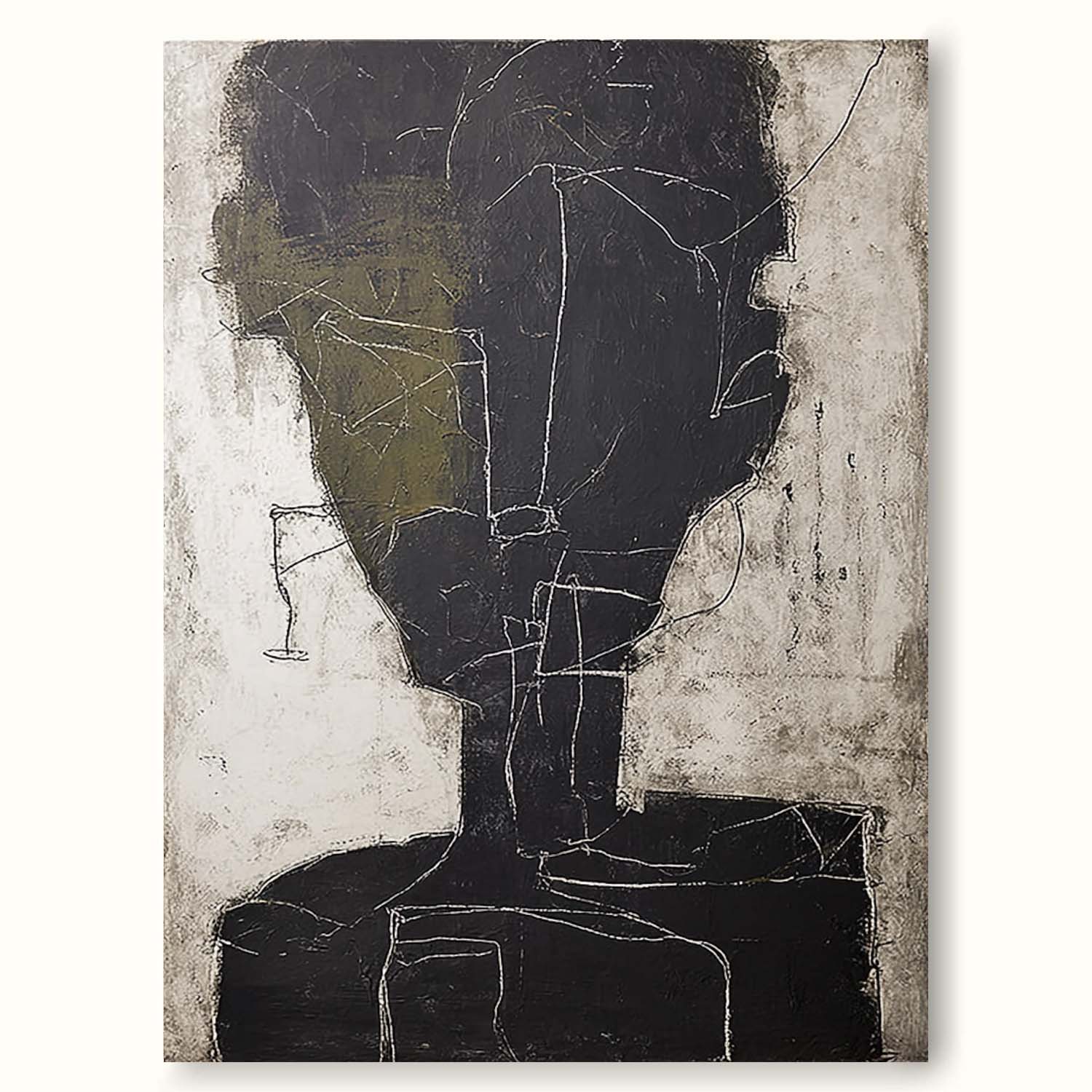 Beige Black Abstract Human Figure Painting Original Hand Painted Figure Oil Artwork On Canvas Neutral Figure Abstract Painting