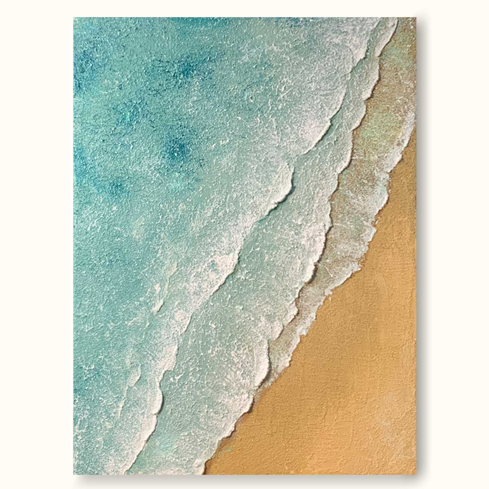 3D Minimalist Textured Coastal Wall Art Abstract Green Beach Painting 3D Ocean Wave Green Texture Oil Painting