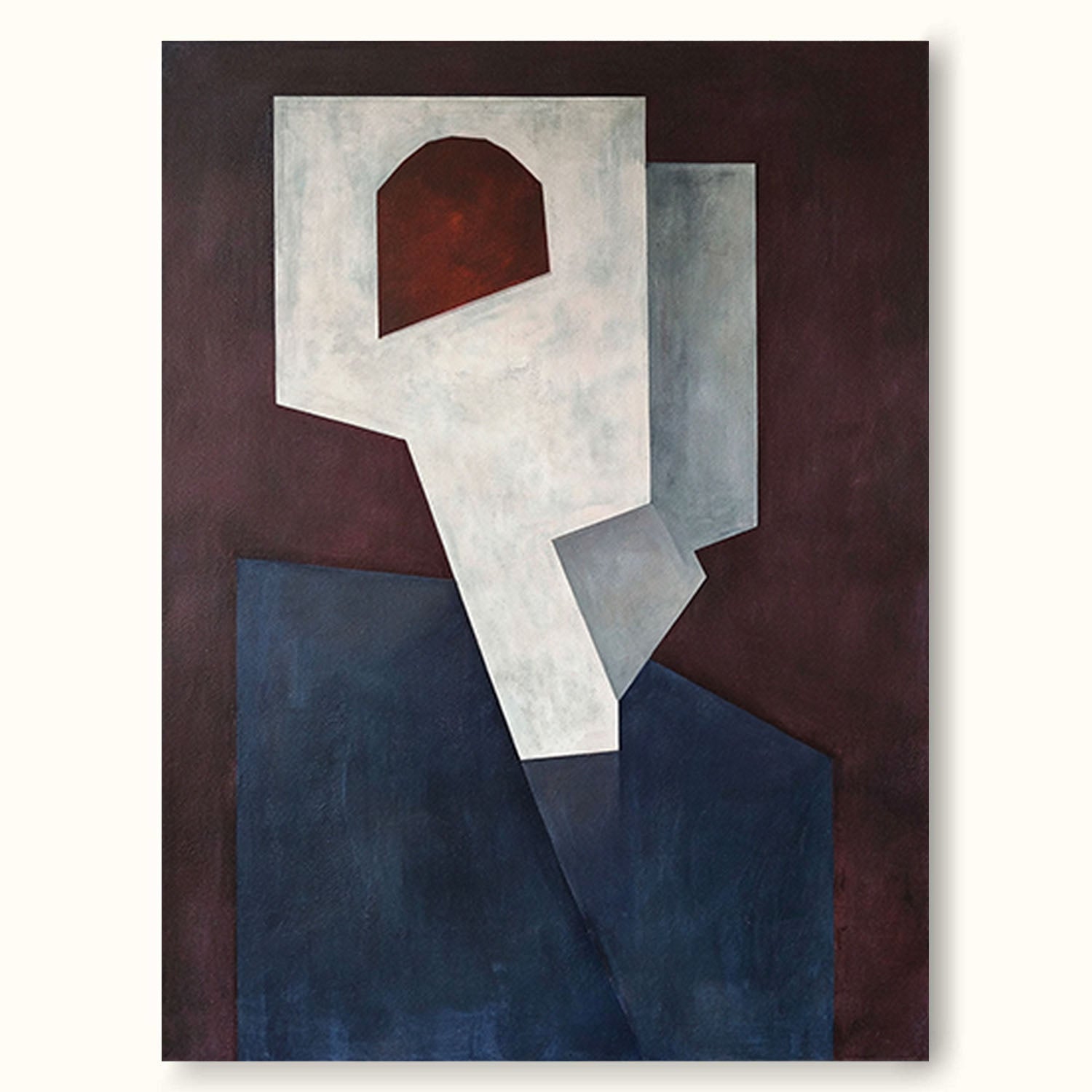 Handmade Geometric Face Oil Painting Abstract Red And Blue Portrait Art Minimalist Abstract Face Canvas Art