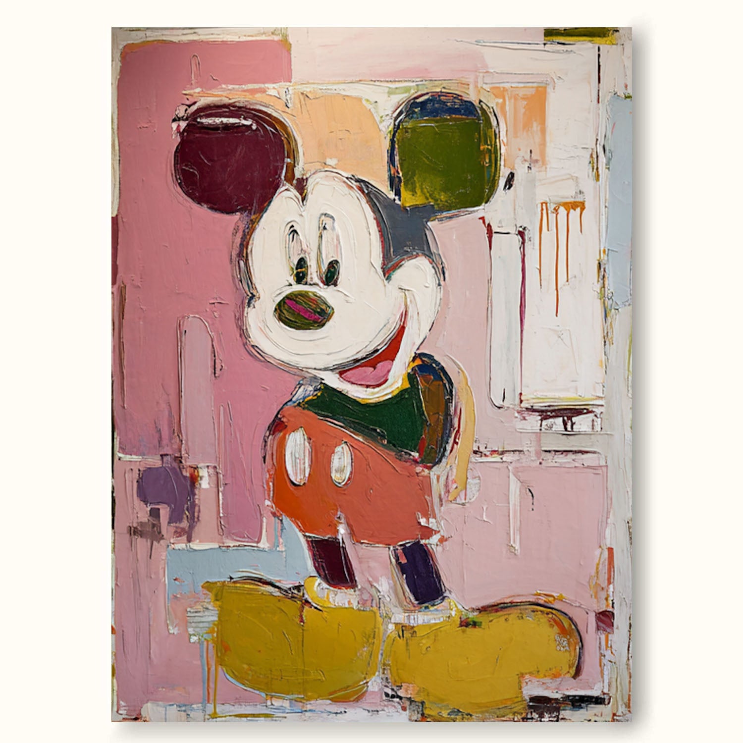 Large Abstract Mickey-Inspired Painting Colorful Textured Abstract Mickey Wall Art Handmade Cartoon Painting On Canvas