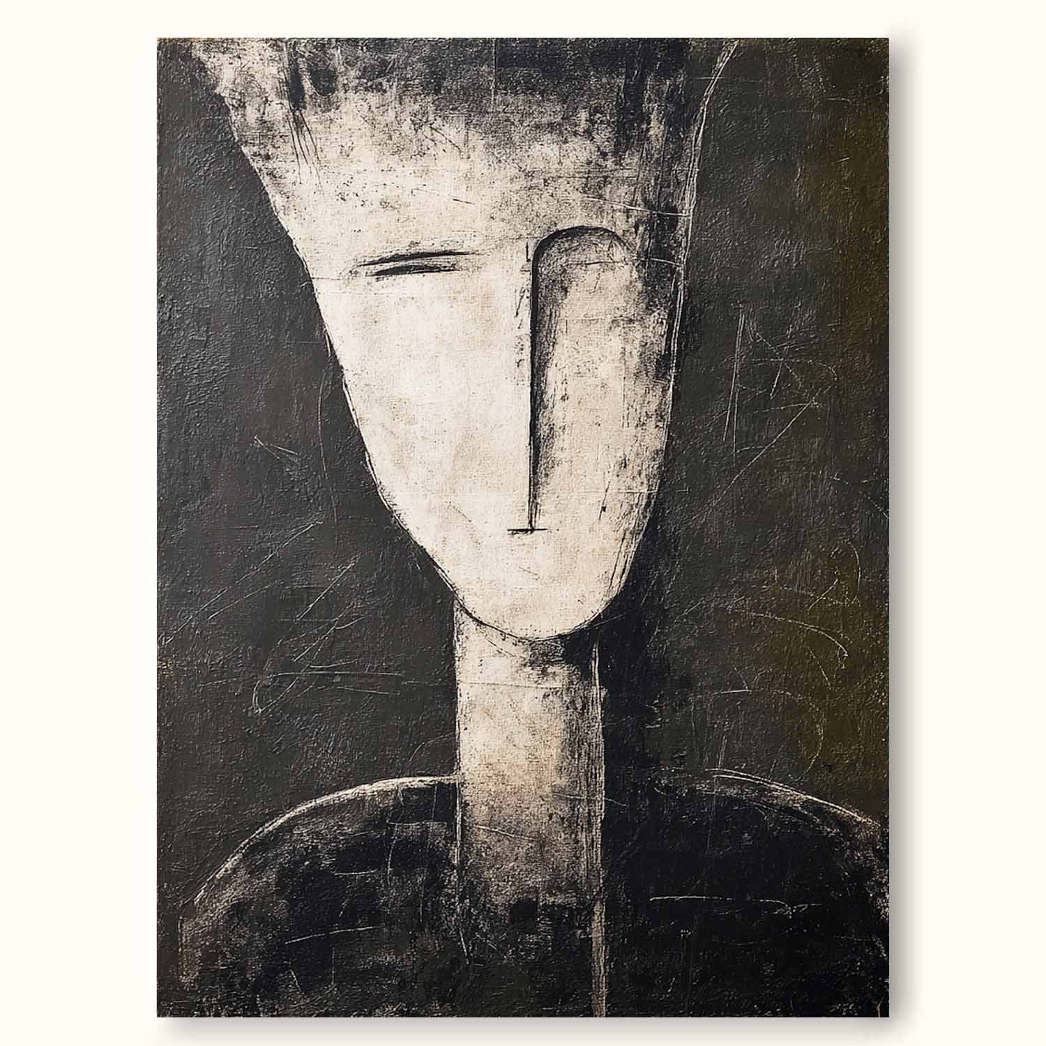 Handmade Black And Beige Abstract Portrait Painting Original Black And White Abstract Oil Painting Modern Portrait Canvas Wall Art