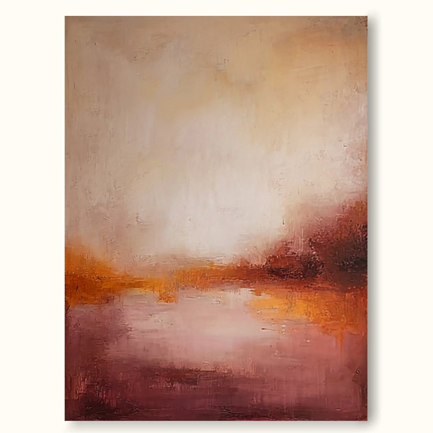 Minimalist Sunset Abstract Artwork Original Warm Pink And Amber Abstract Oil Painting Large Abstract Landscape Oil Painting