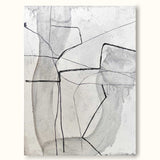 Large Black White Grey Minimalist Line Canvas Art Framed Modern Minimal Line Painting Acrylic