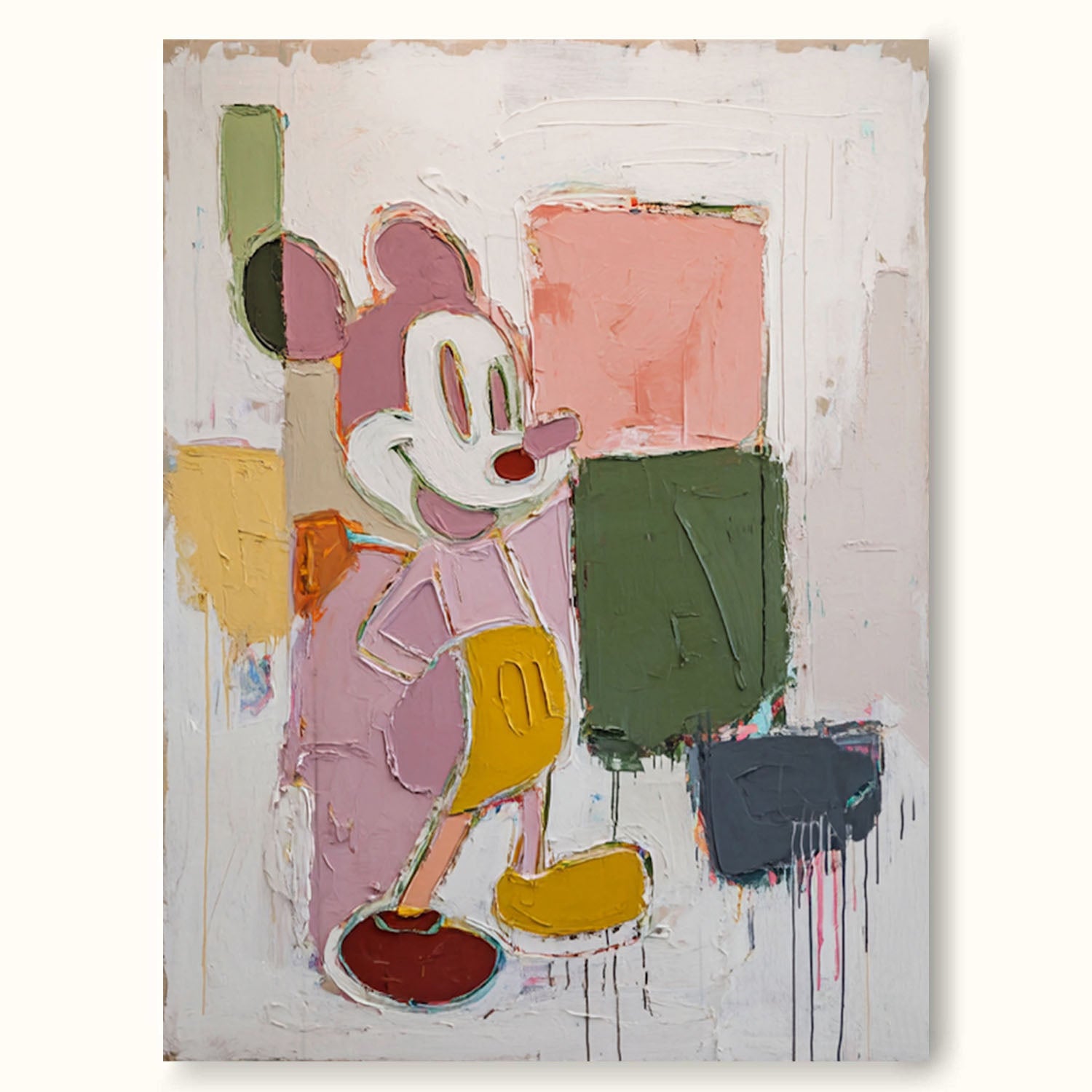 Vertical Mickey Abstract Oil Painting Handmade Vertical Cartoon Abstract Painting Colorful Mickey Canvas Wall Art