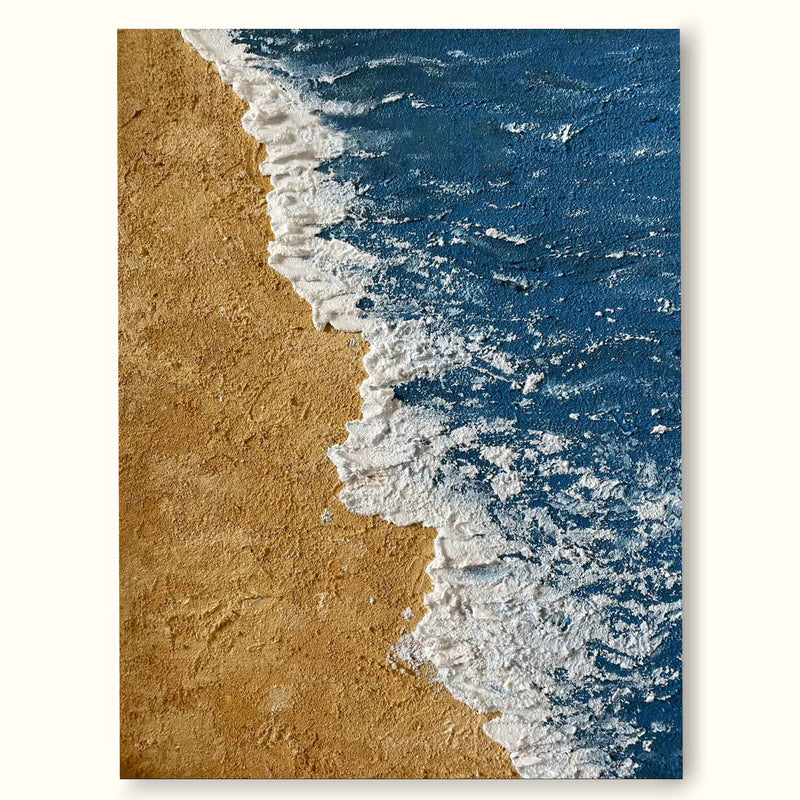 Large 3D Textured Coastal Wall Art  Minimalist Blue abstract painting Beach Canvas Painting